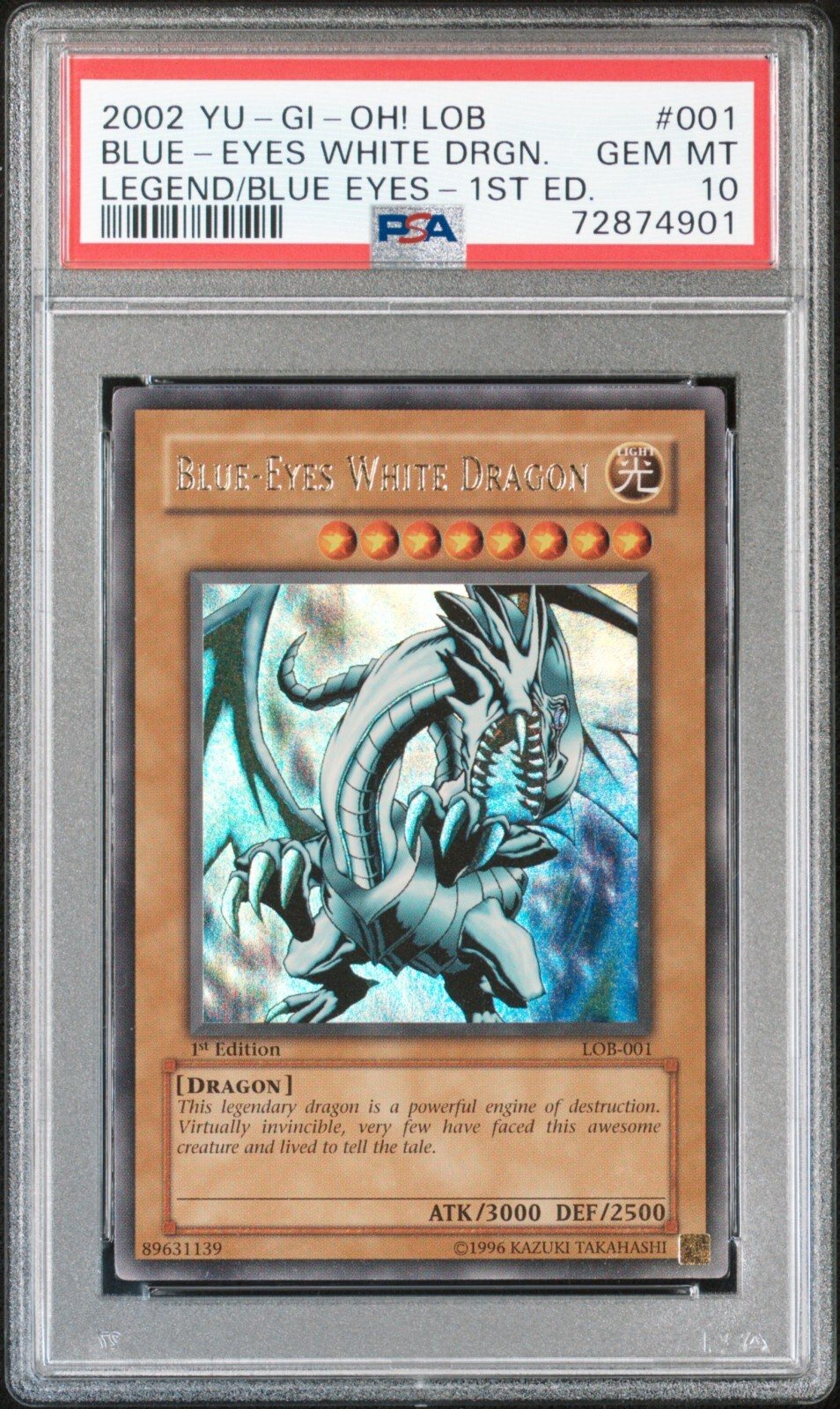 Yugioh Blue-Eyes White Dragon 1st Ed LOB Glossy PSA 10 GEM MINT – Photo 1