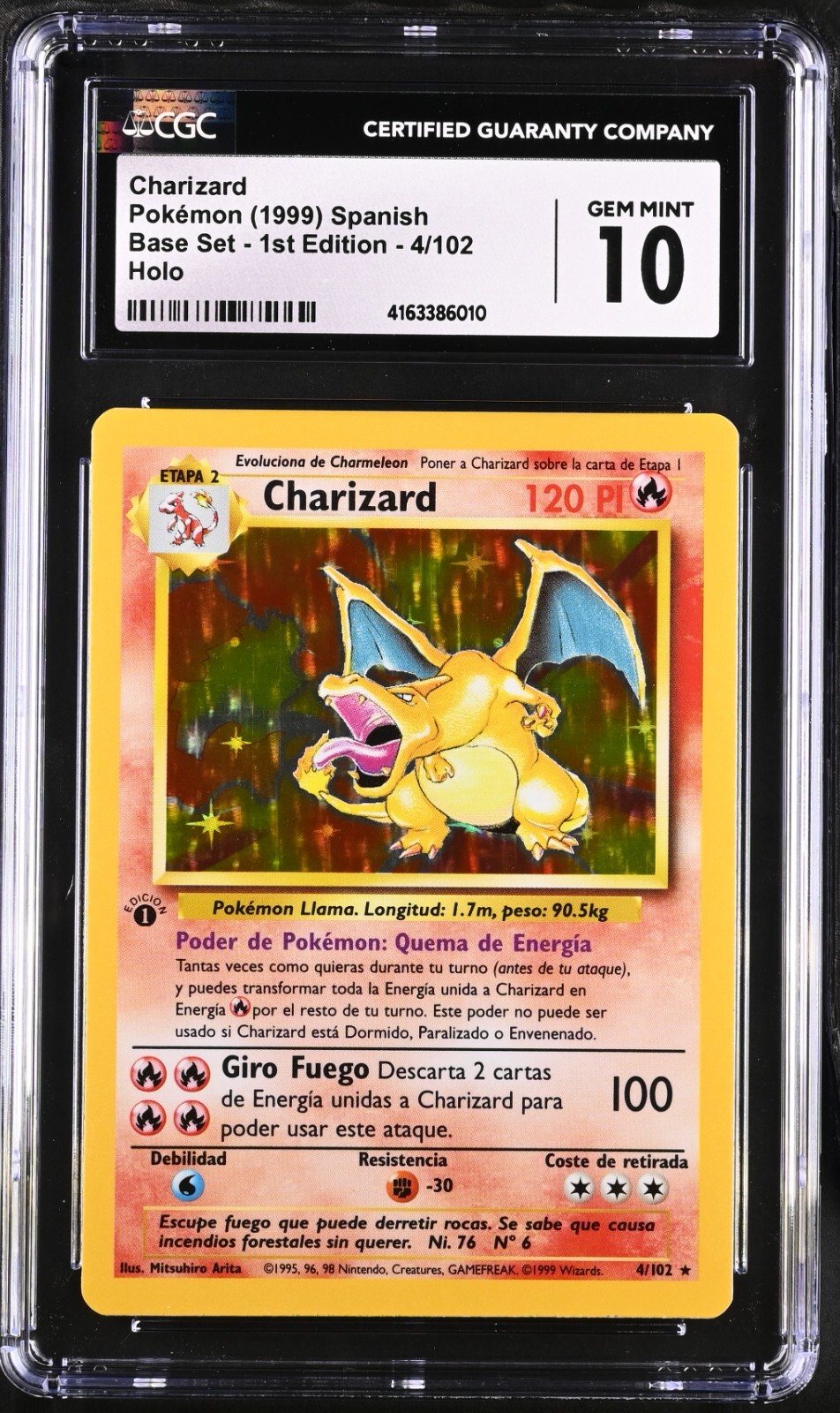 Pokemon Charizard Base Set 1st Edition SPANISH 4/102 CGC 10 GEM MINT RARE – Photo 1