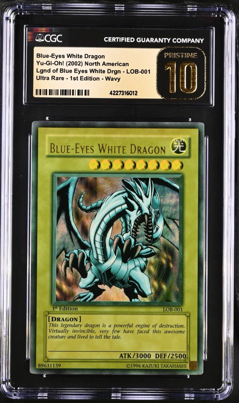Yugioh Blue-Eyes White Dragon 1st Ed LOB Wavy CGC 10 PRISTINE – Photo 1
