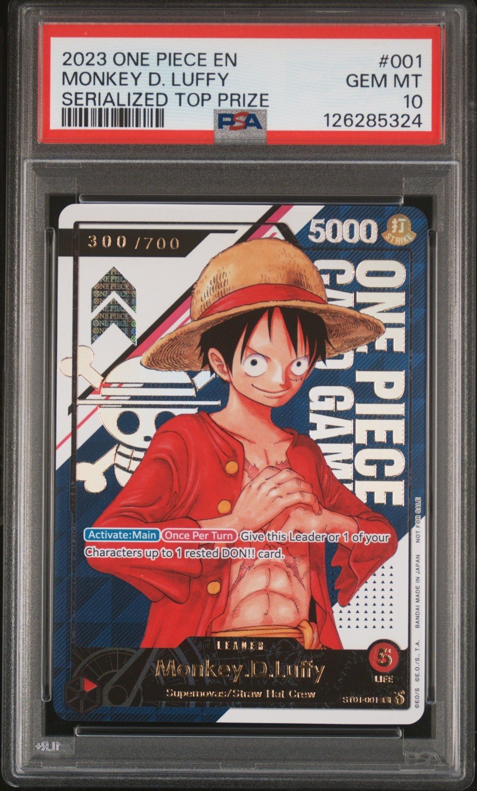 One Piece TCG Monkey D. Luffy Serial Prize ST01-001 PSA 10 GEM MINT 300/700 – Photo 1